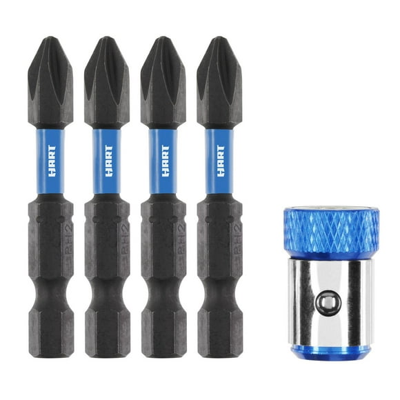 HART 5-Piece Impact Drive Bit Set (PH2) with Magnetic Sleeve, For Dills & Impacts