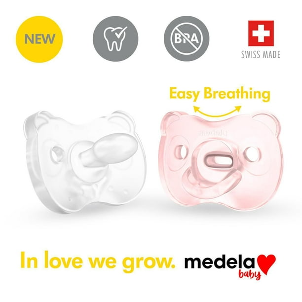 La nouvelle Sucette une pièce SILICONE SOUPLE Medela Baby est conçue pour soutenir la succion naturelle de bébé, sans BPA, légère et orthodontique. 0-6 mo Garçon