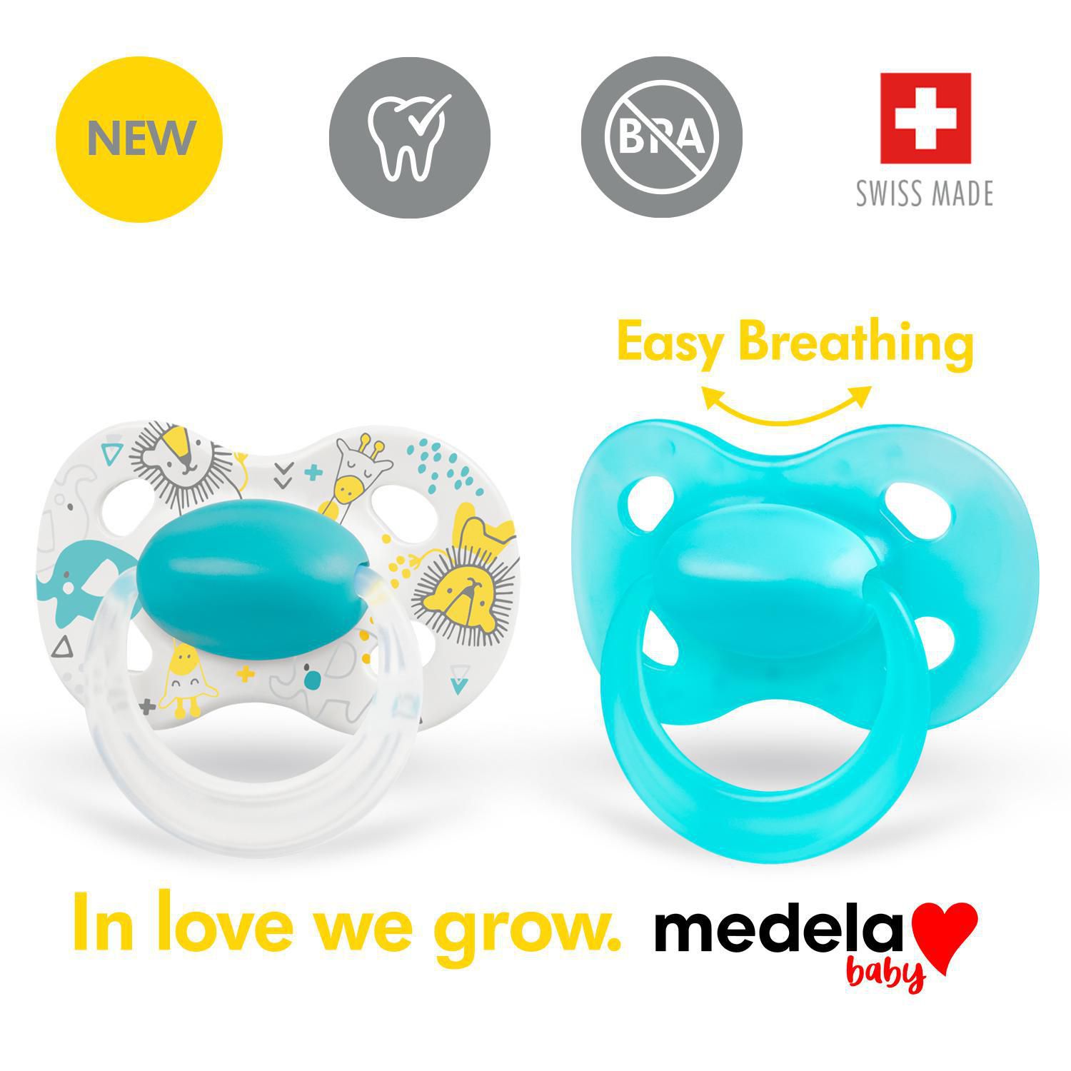 Medela Baby new ORIGINAL Pacifier, Perfect for everyday use, BPA free,  Lightweight and orthodontic - Baby pacifier 0-6 months- Boy 