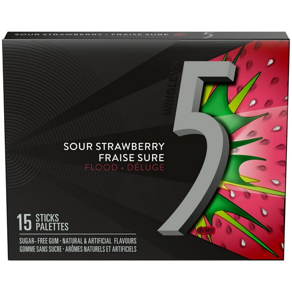 5 GUM, Strawberry-Flood Flavoured Sugar Free Chewing Gum, 15 Sticks, 1 Pack, 1 Pack, 15 Sticks