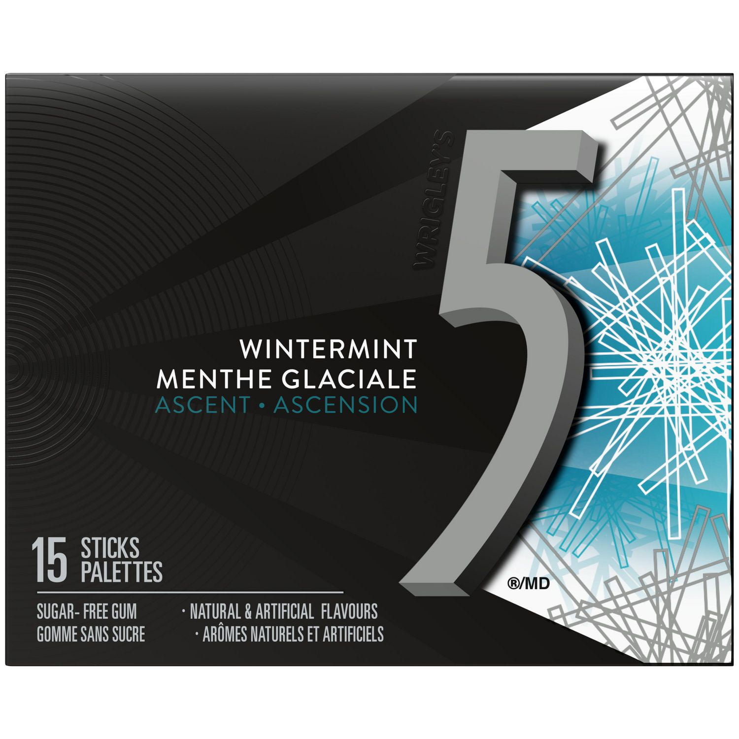 5 GUM, Wintermint-Ascent Flavoured Sugar Free Chewing Gum, 15 Sticks, 1 Pack, 1 Pack, 15 Sticks