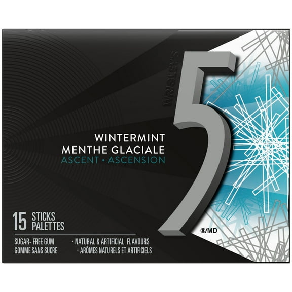 5 GUM, Wintermint-Ascent Flavoured Sugar Free Chewing Gum, 15 Sticks, 1 Pack
