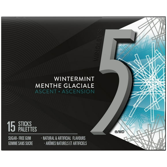 5 GUM, Wintermint-Ascent Flavoured Sugar Free Chewing Gum, 15 Sticks, 1 Pack