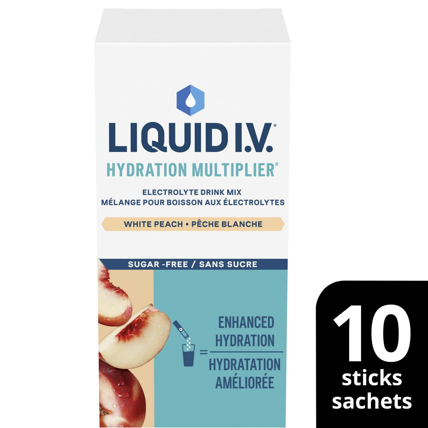 Liquid IV Sugar-Free Electrolyte Drink Mix for enhanced hydration White Peach Hydration Multiplier with Vitamins B3, B5, B12 and C 60 g(10 sticks)