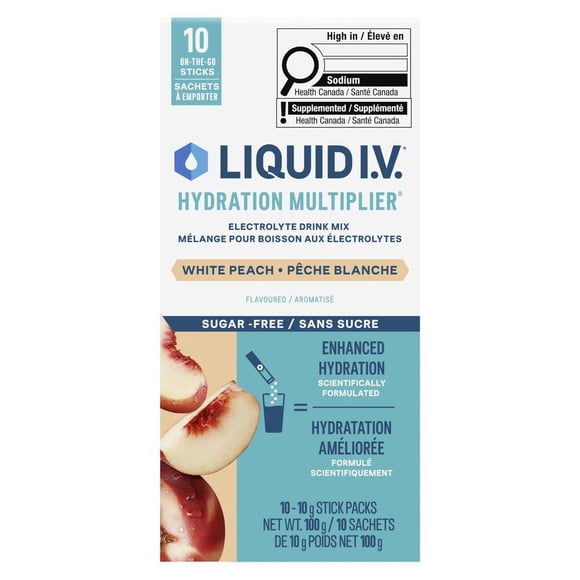 Liquid IV Sugar-Free Electrolyte Drink Mix for enhanced hydration White Peach Hydration Multiplier with Vitamins B3, B5, B12 and C 60 g(10 sticks)