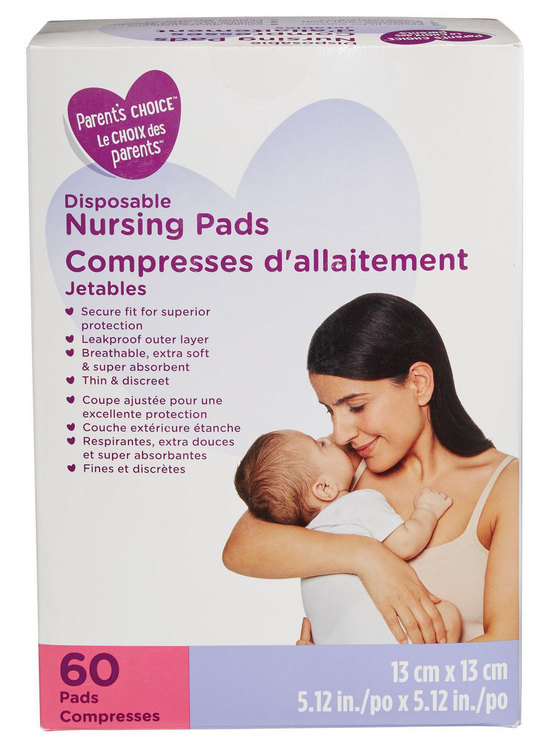 Parent's Choice Disposable Nursing Pads 60ct, 60 pads (5.12x 5.12) per  color box 