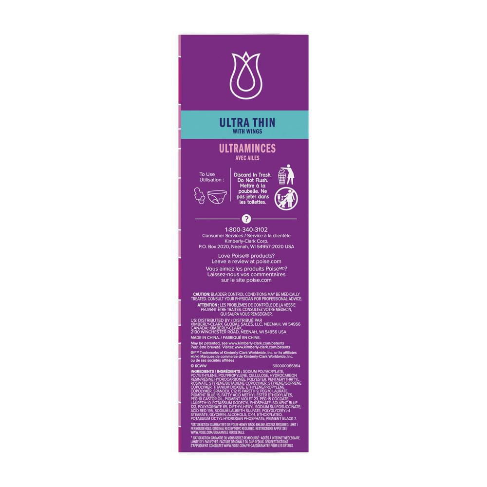 Poise Ultra Thin Postpartum Incontinence Pads with Wings, Moderate Absorbency, Regular Length, 54 Count
