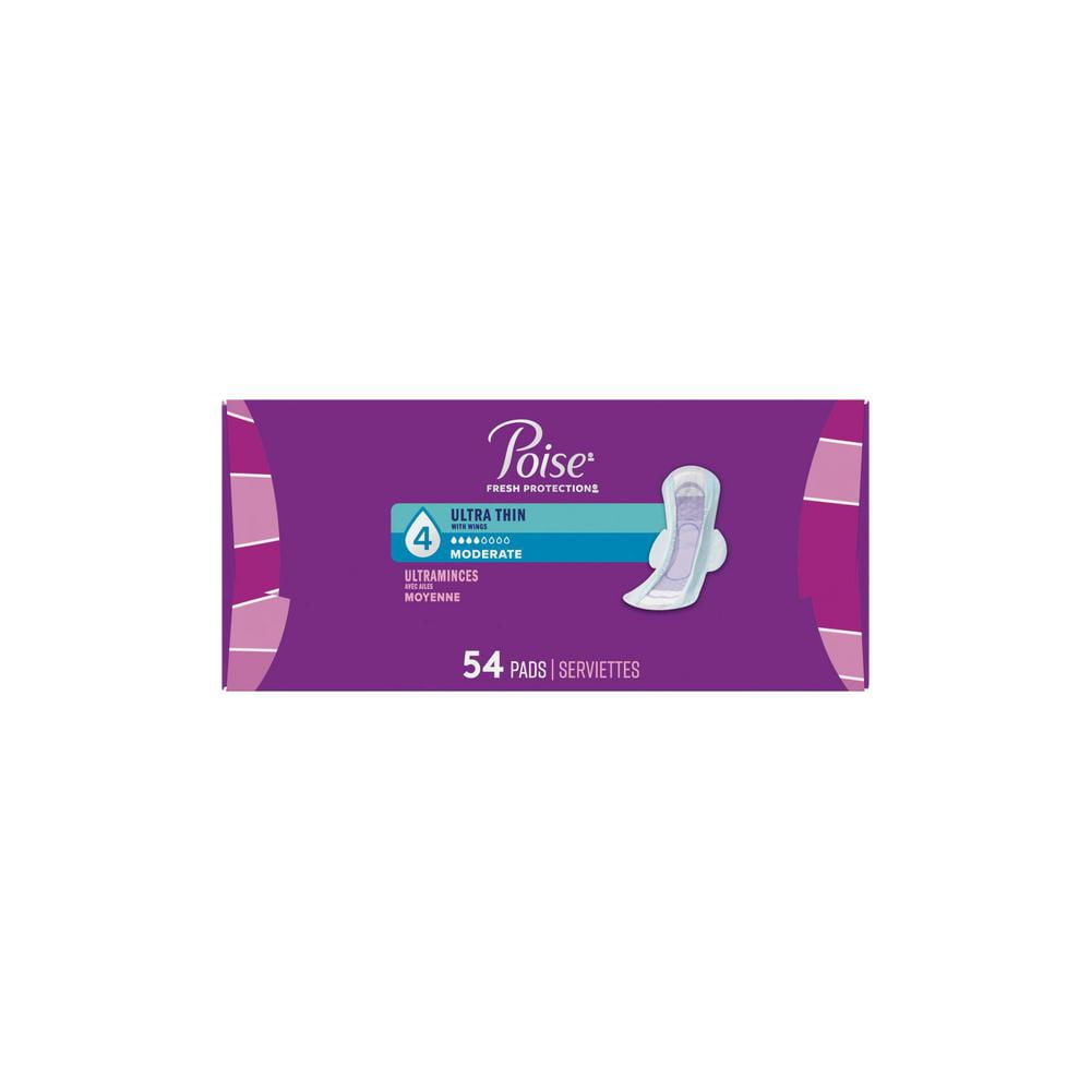Poise Ultra Thin Postpartum Incontinence Pads with Wings, Moderate Absorbency, Regular Length, 54 Count
