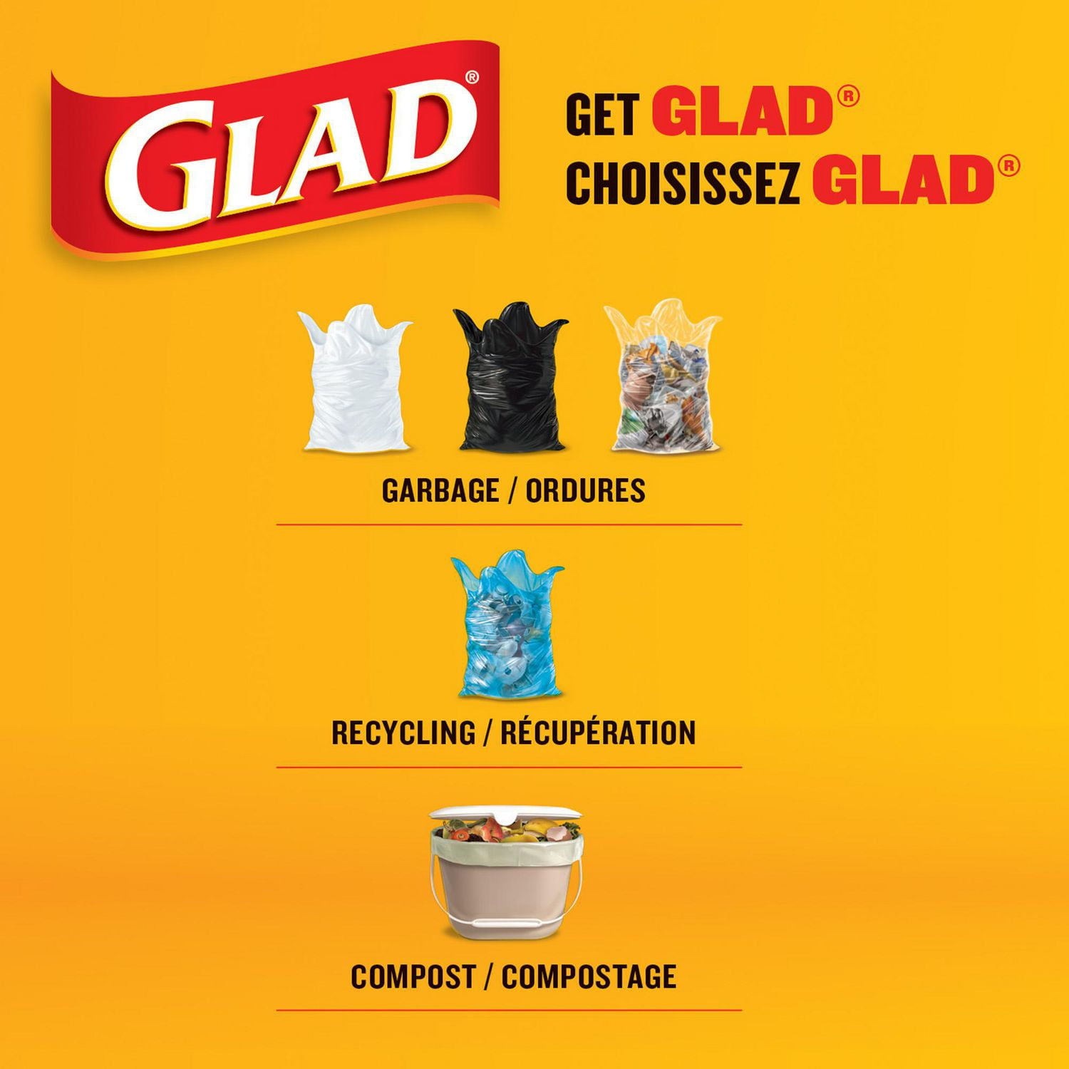 Glad Black Garbage Bags - Giant 184 Litres, - 40 Trash Bags