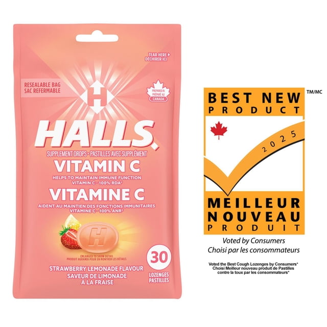 HALLS Vitamin C Strawberry Lemonade, Supplement Drops
