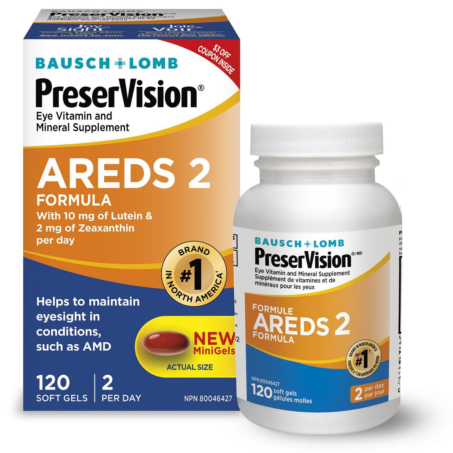 Supplément de vitamines et de minéraux pour les yeux en gélules PreserVision de Bausch + Lomb
