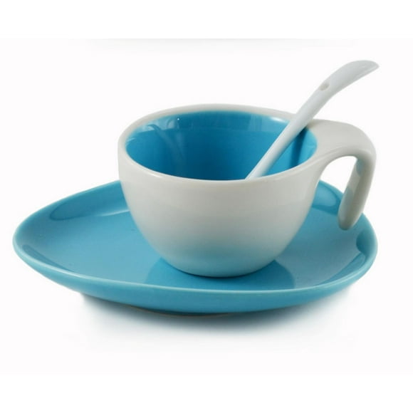 Tasse à expresso bleue et soucoupe avec cuillère, lot de 6