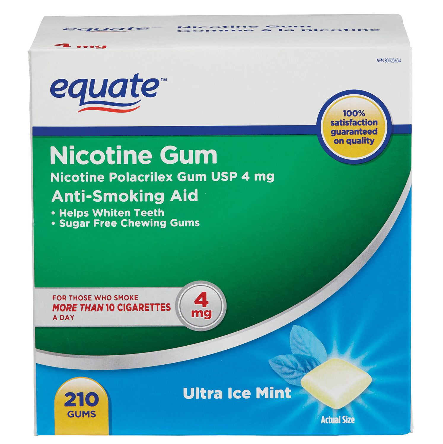 Equate Gomme à la nicotine Menthe ultra glacée 4mg 210ct Gomme de polacrilex de nicotine USP 4mg