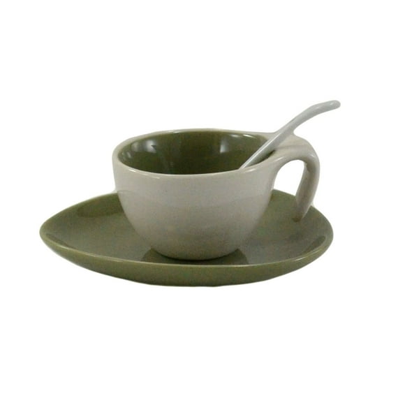 Tasse à expresso verte et soucoupe avec cuillère, lot de 6