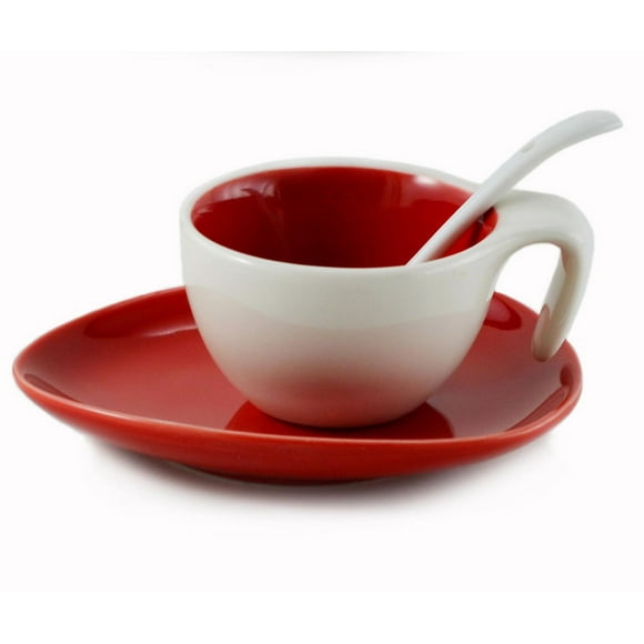 Tasse à expresso rouge et soucoupe avec cuillère, lot de 6