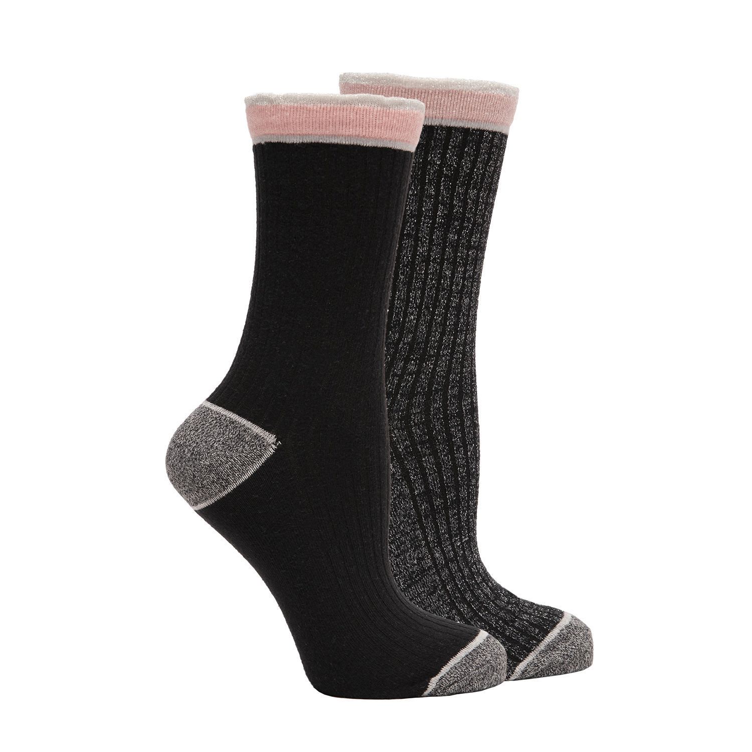 Women's 2 Pack Solid Crew Sock with Lurex Accents And Stripe