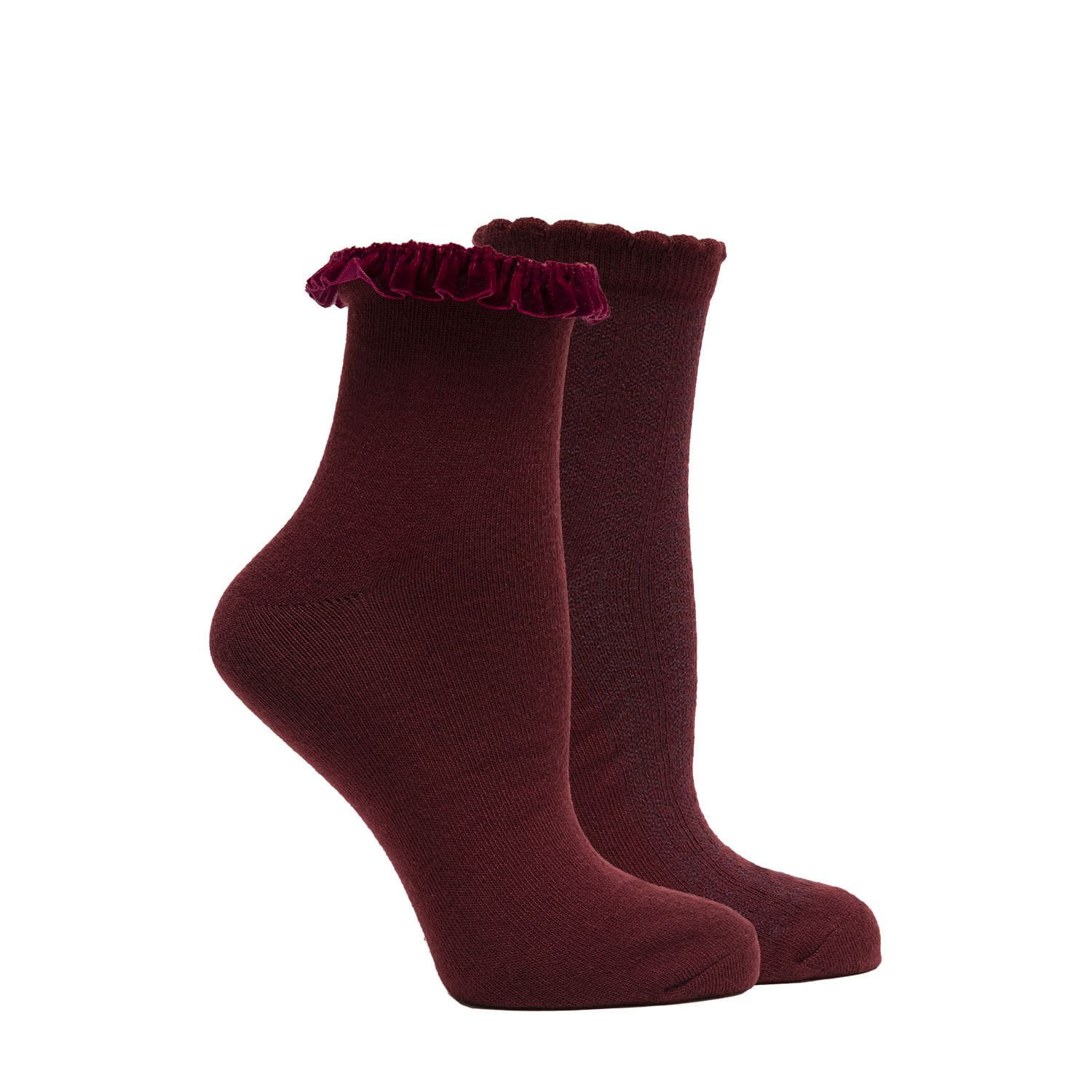 Women's 2 Pack Velvet Ruffle And Pointelle Quarter Crew Sock