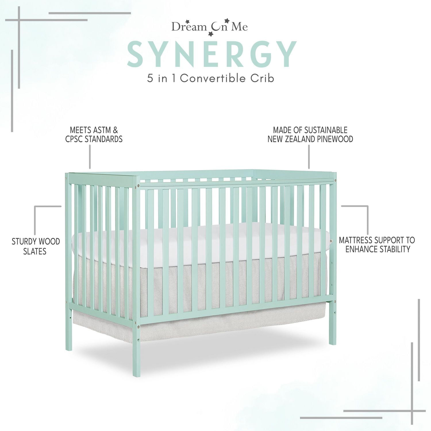 Dream On Me Synergy 5 in 1 Convertible Crib Greenguard Gold