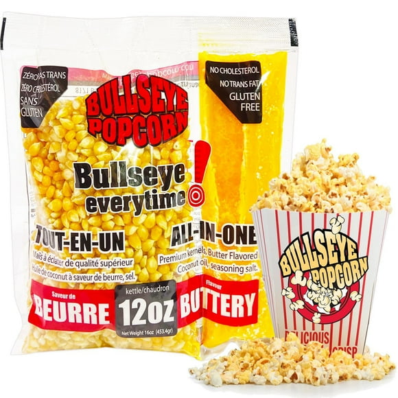 BullsEye Popcorn Case of 12 prepacked popcorn portions 12oz
