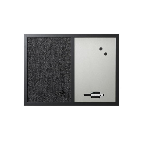 MasterVision Combo Silver Dry-Erase & Black Fabric Bulletin Board, 18" x 24", Black Frame