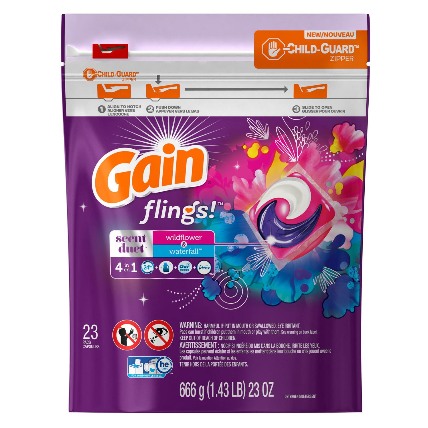 Gain Flings! Scent Duets Laundry Detergent Pacs, Wildflower And ...