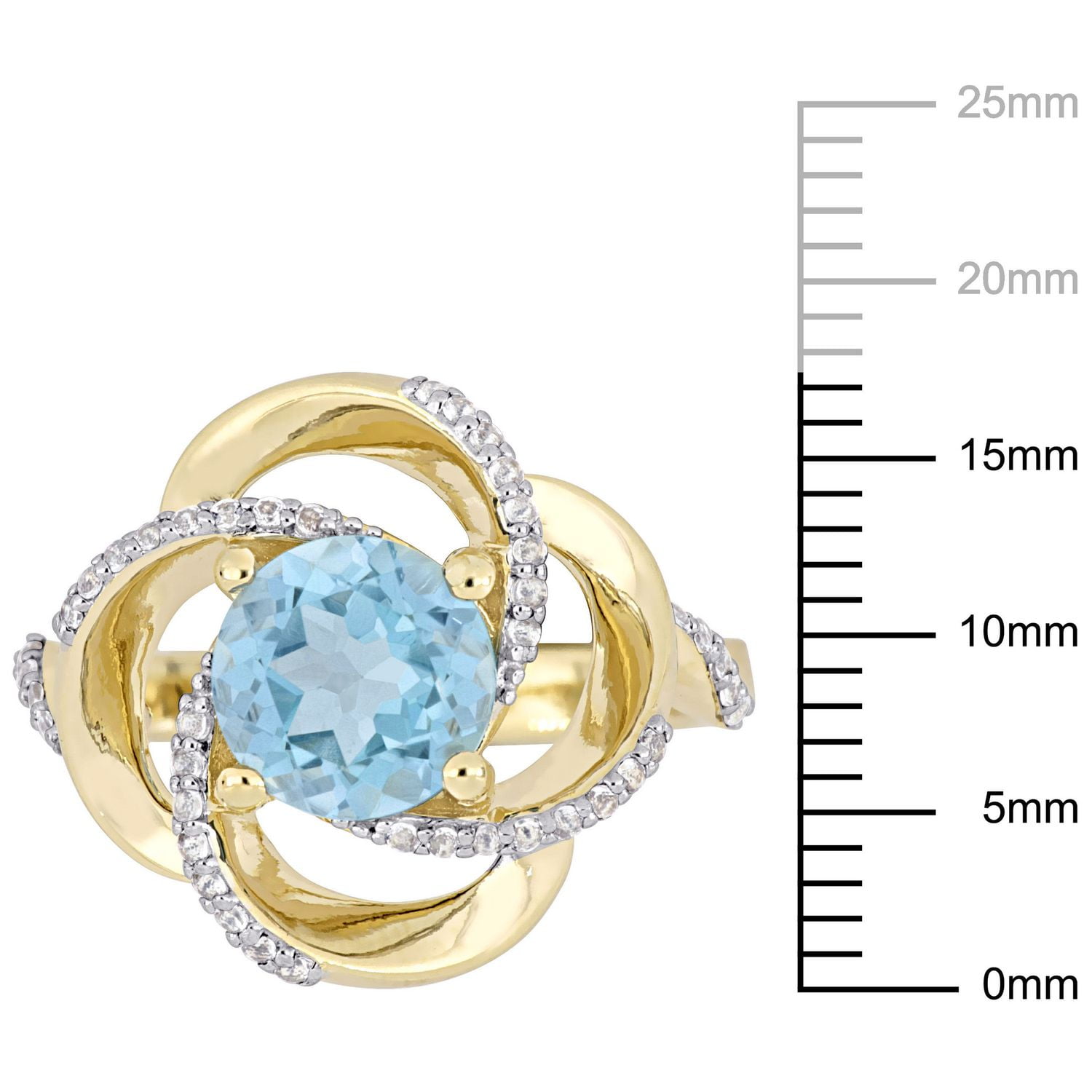 Tangelo 2-3/5 Carat T.G.W Blue and White Topaz Yellow Rhodium-Plated Sterling Silver Love Knot Swirl Ring