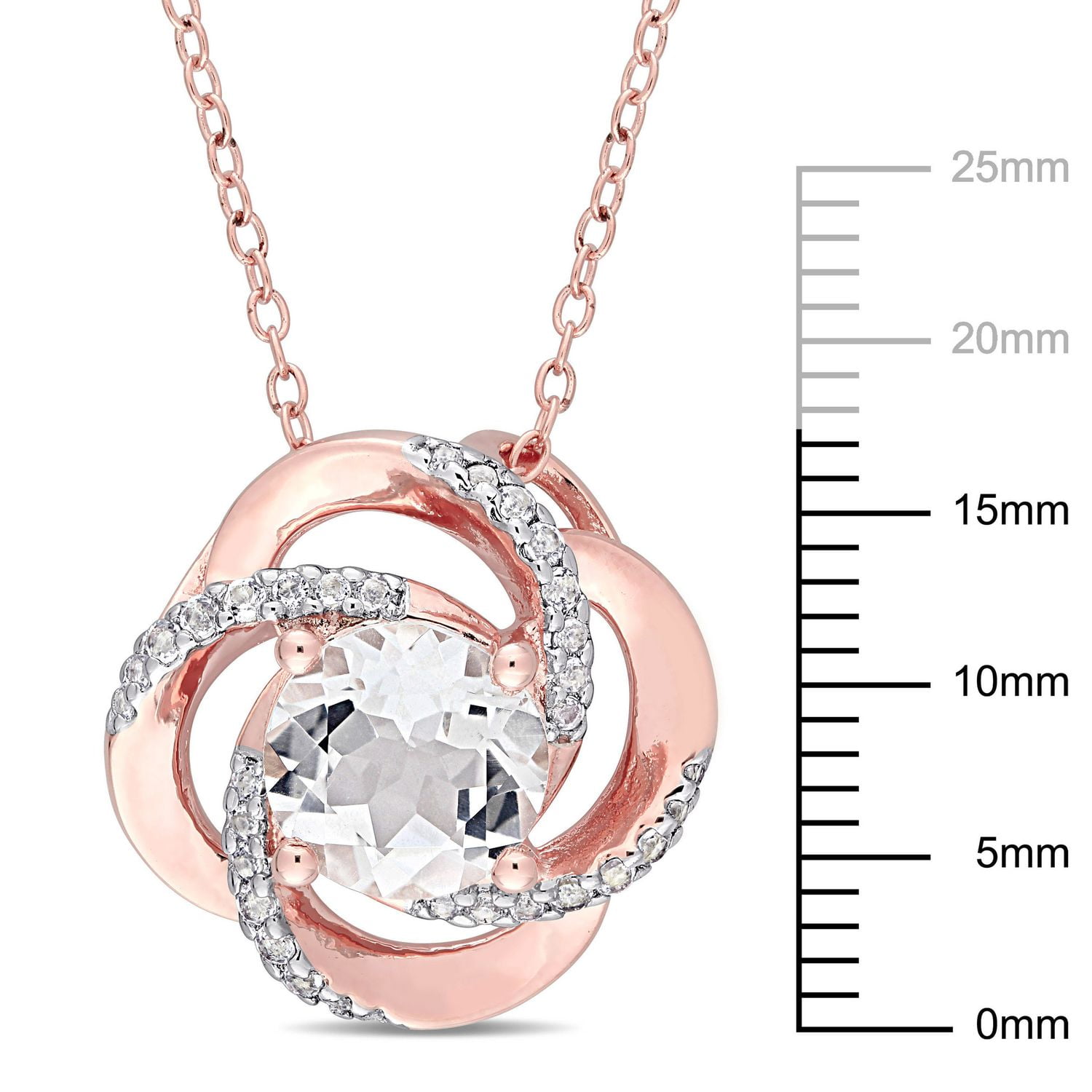 Collier torsadé Miabella avec topazes blanches 2-3/5 CT PBT en argent sterling plaqué de rhodium rosé, 18 po