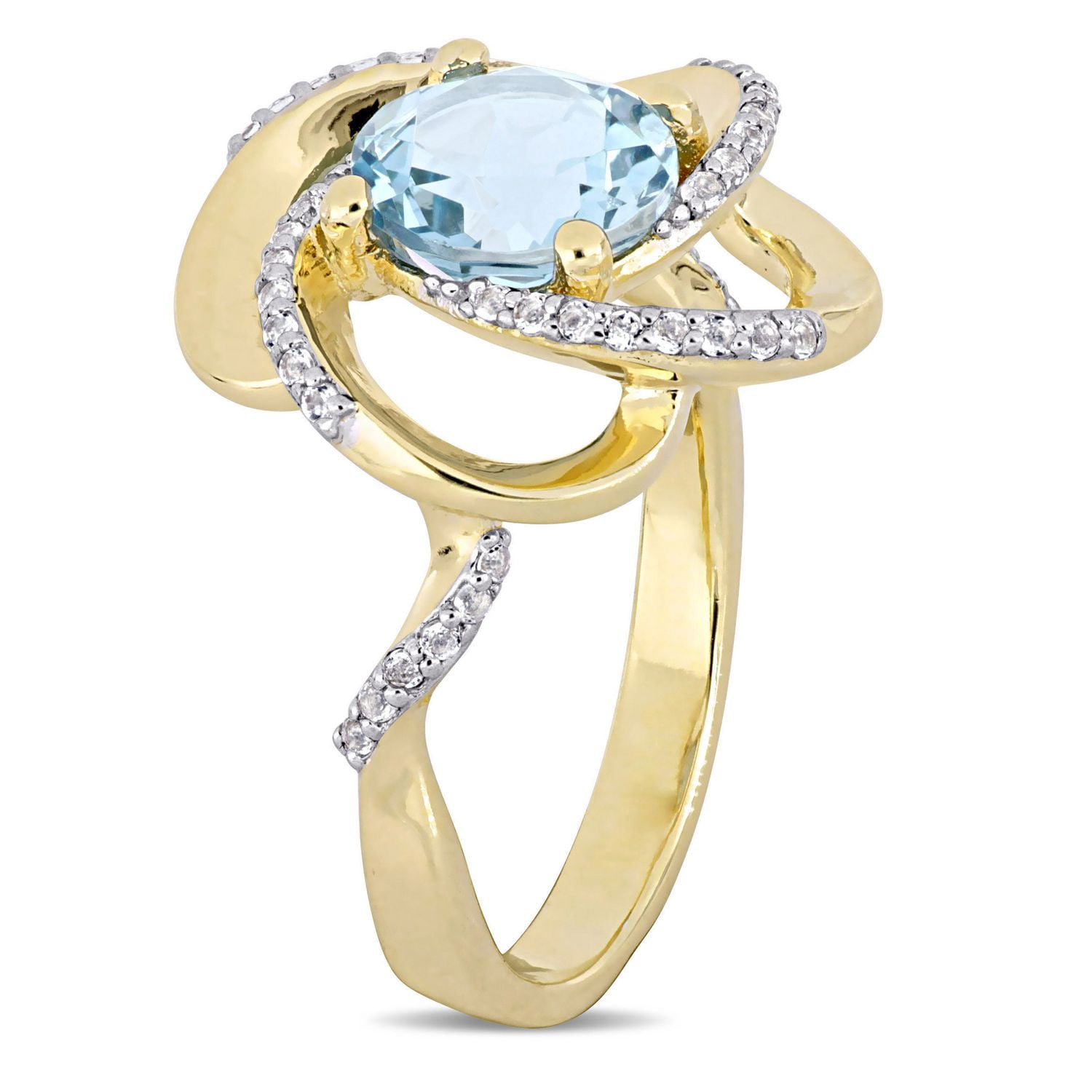 Tangelo 2-3/5 Carat T.G.W Blue and White Topaz Yellow Rhodium-Plated Sterling Silver Love Knot Swirl Ring