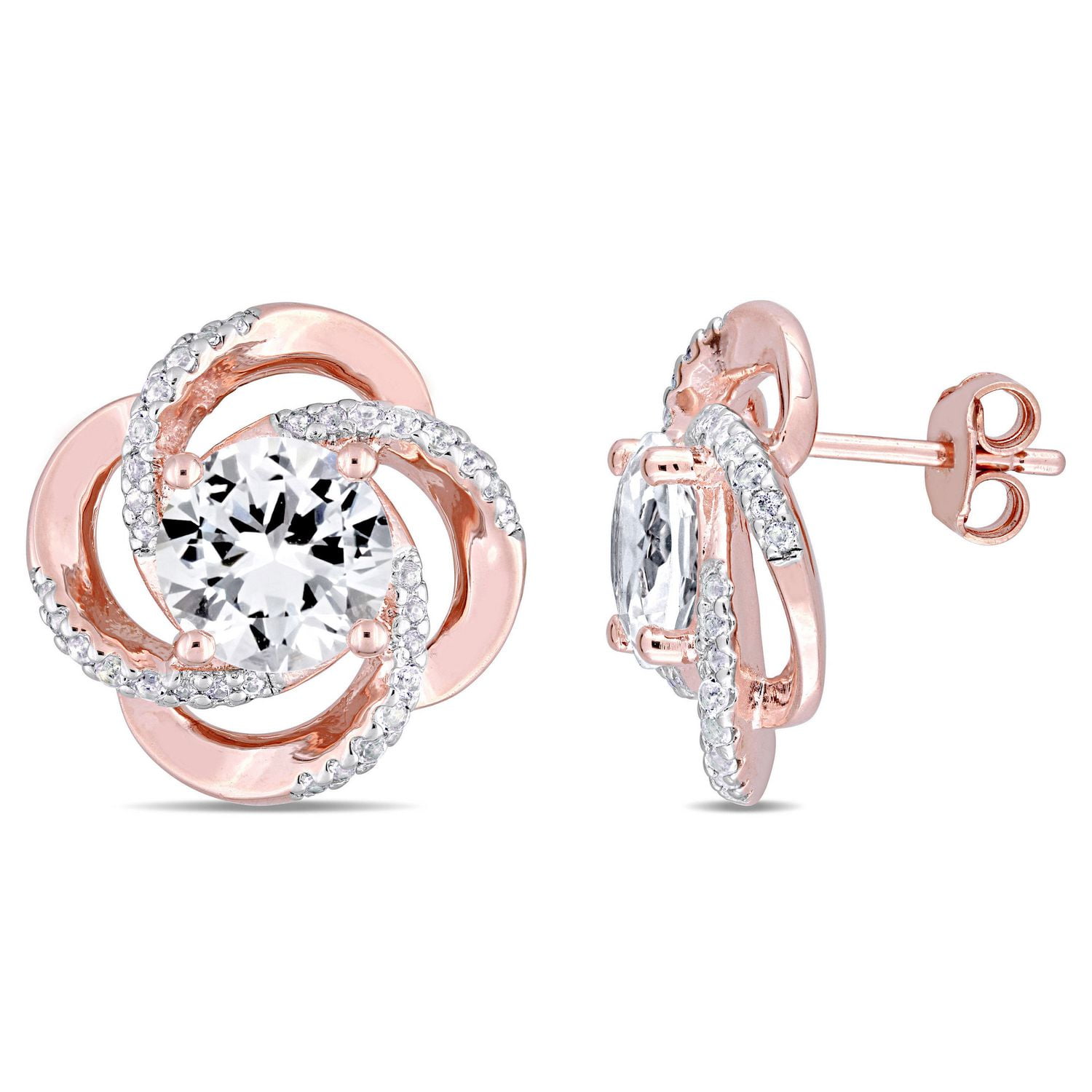 Miabella 5-1/7 Carat T.G.W. White Topaz Rose Rhodium-Plated Sterling Silver Swirl Stud Earrings