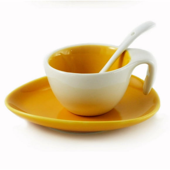 Tasse à expresso jaune et soucoupe avec cuillère, lot de 6