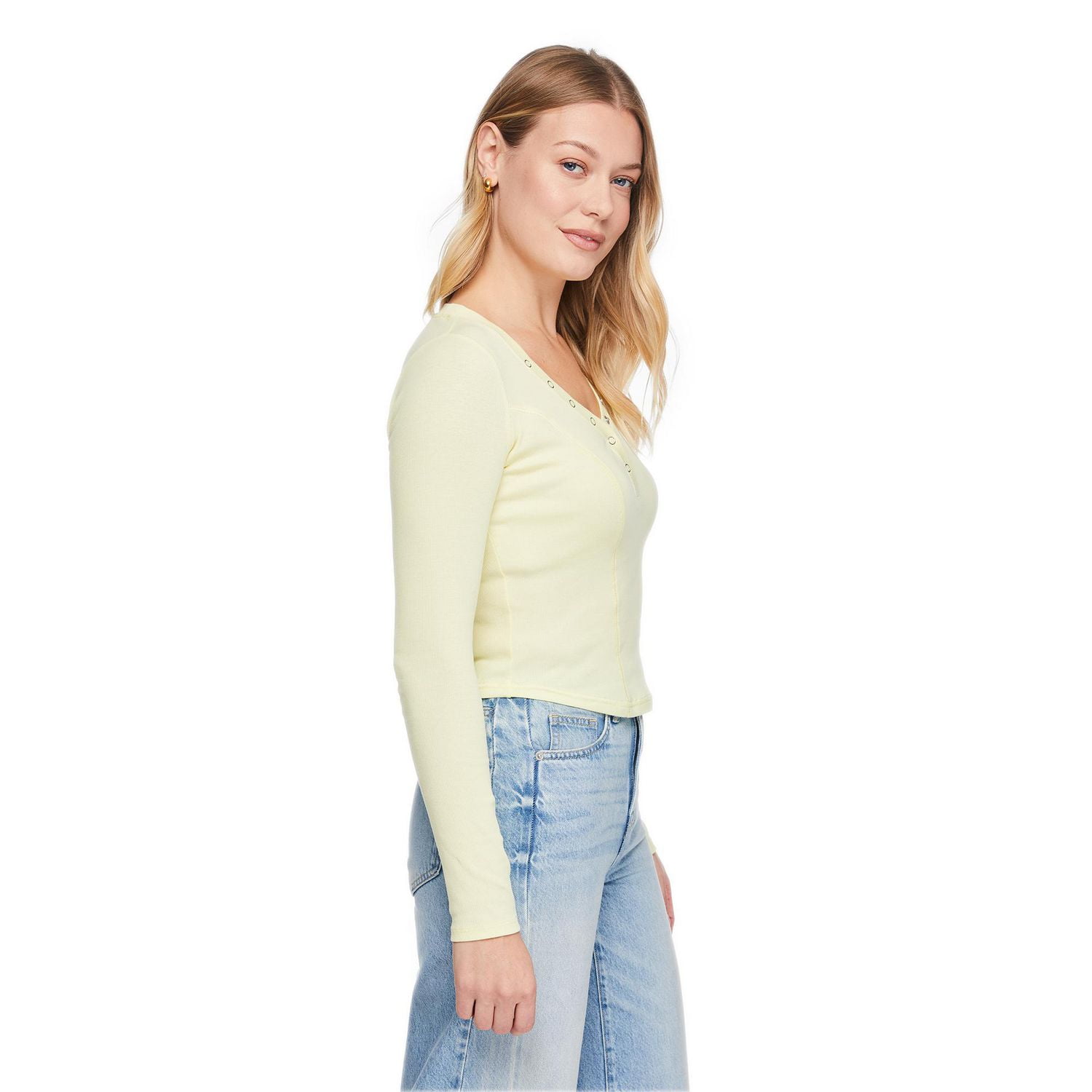 No Boundaries Women's Long-Sleeve Henley T-Shirt