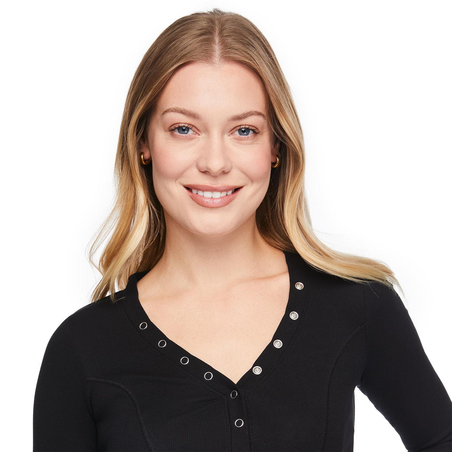 No Boundaries Women's Long-Sleeve Henley T-Shirt