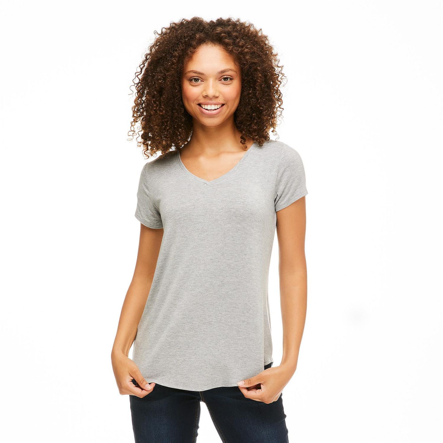 V Neck - T-Shirt - Grey Melange