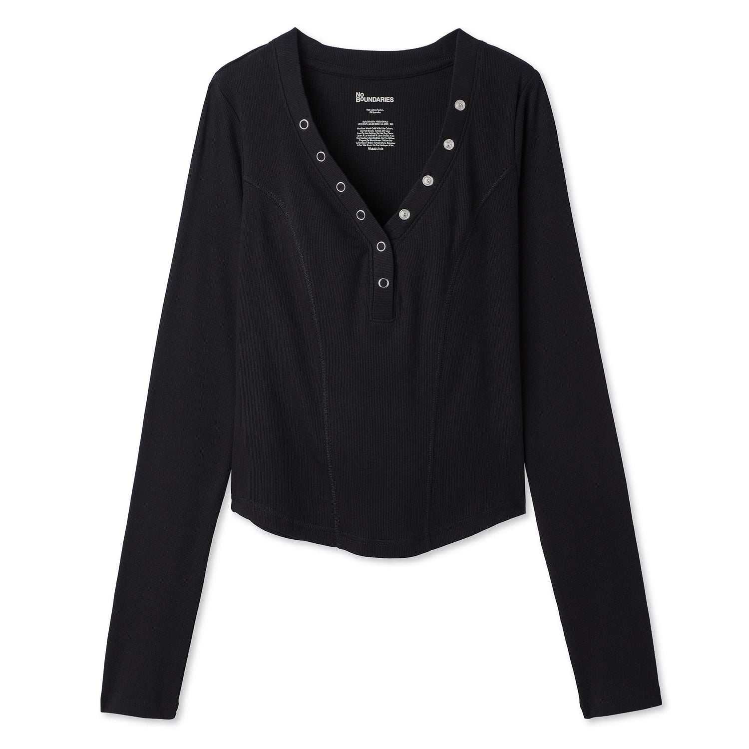 No Boundaries Women's Long-Sleeve Henley T-Shirt