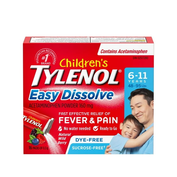 Poudre Tylenol Enfants Dissolution facile, Baie sauvage naturelle - Analgésique pour enfants, 160 mg d’acétaminophène 16 CH