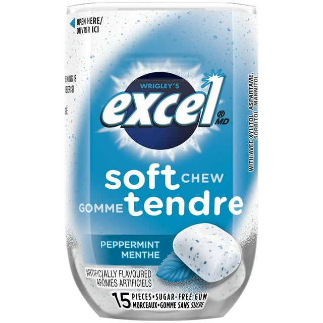 Excel Soft Chew Peppermint Chewing Gum, Sugar Free, Single Size, 15 Pellets