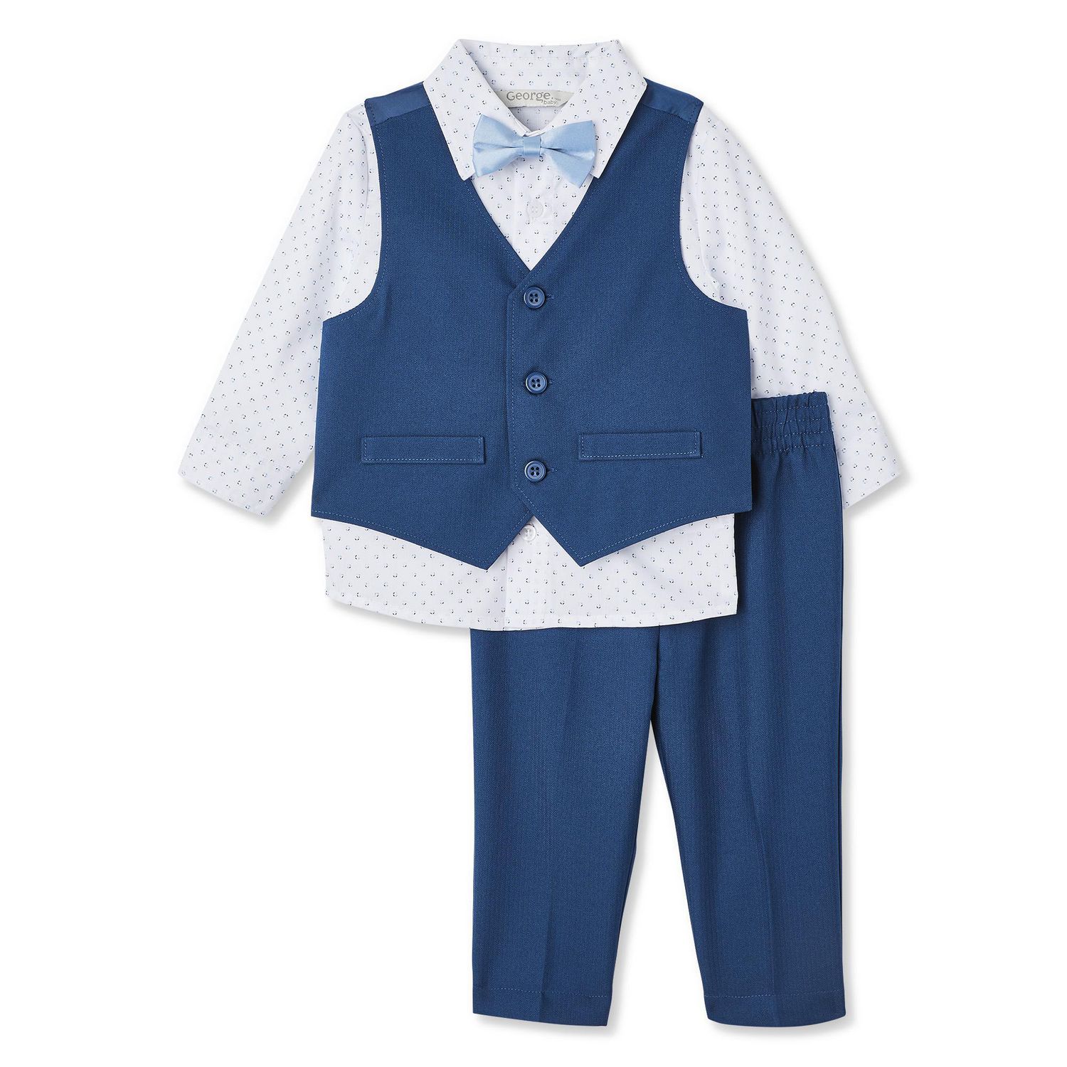 Domingbub Formal Gentleman 3PC Baby Kids Boys Clothes Suit Tops Shirt  Waistcoat Tie Pants Outfits set Navy blue 5-6 Years 