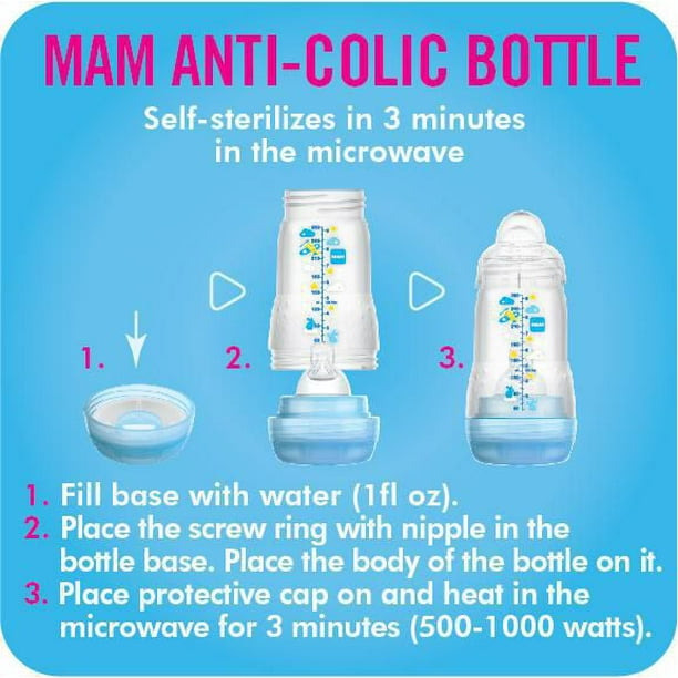 MAM Easy Start Anti-Colic Bottle, 9 Ounce (1-Count), Baby Essentials,  Medium Flow Bottles with Silicone Nipple, Unisex Baby Bottles, Designs May  Vary