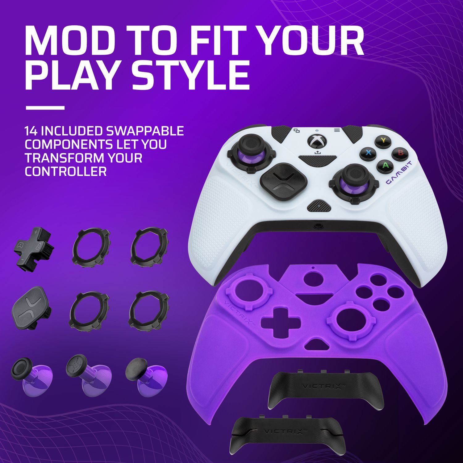 Victrix Gambit World's Fastest Licensed Xbox Controller, Elite Esports  Design with Swappable Pro Thumbsticks, Custom Paddles, Swappable White /  Purple