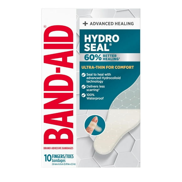 Band-Aid Brand Hydro Seal Ultra-Thin Hydrocolloid Bandages for Advanced Healing, 100% Waterproof Adhesive Bandages for Wound Protection, Fingers & Toes, 10 count