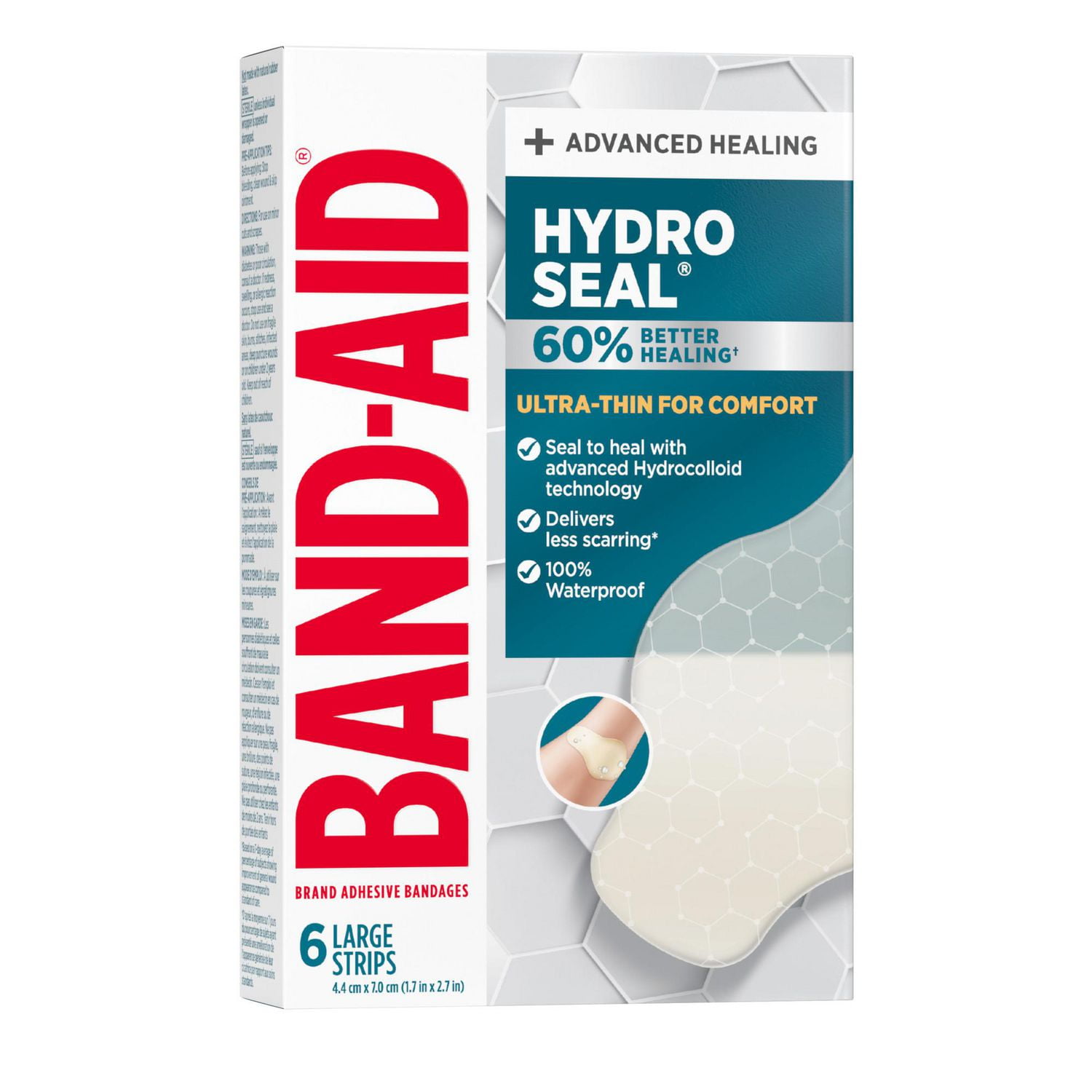 Band-Aid Brand Hydro Seal Ultra-Thin Hydrocolloid Bandages for Advanced Healing, 100% Waterproof Adhesive Bandages for Wound Protection , Large Size, 6 count