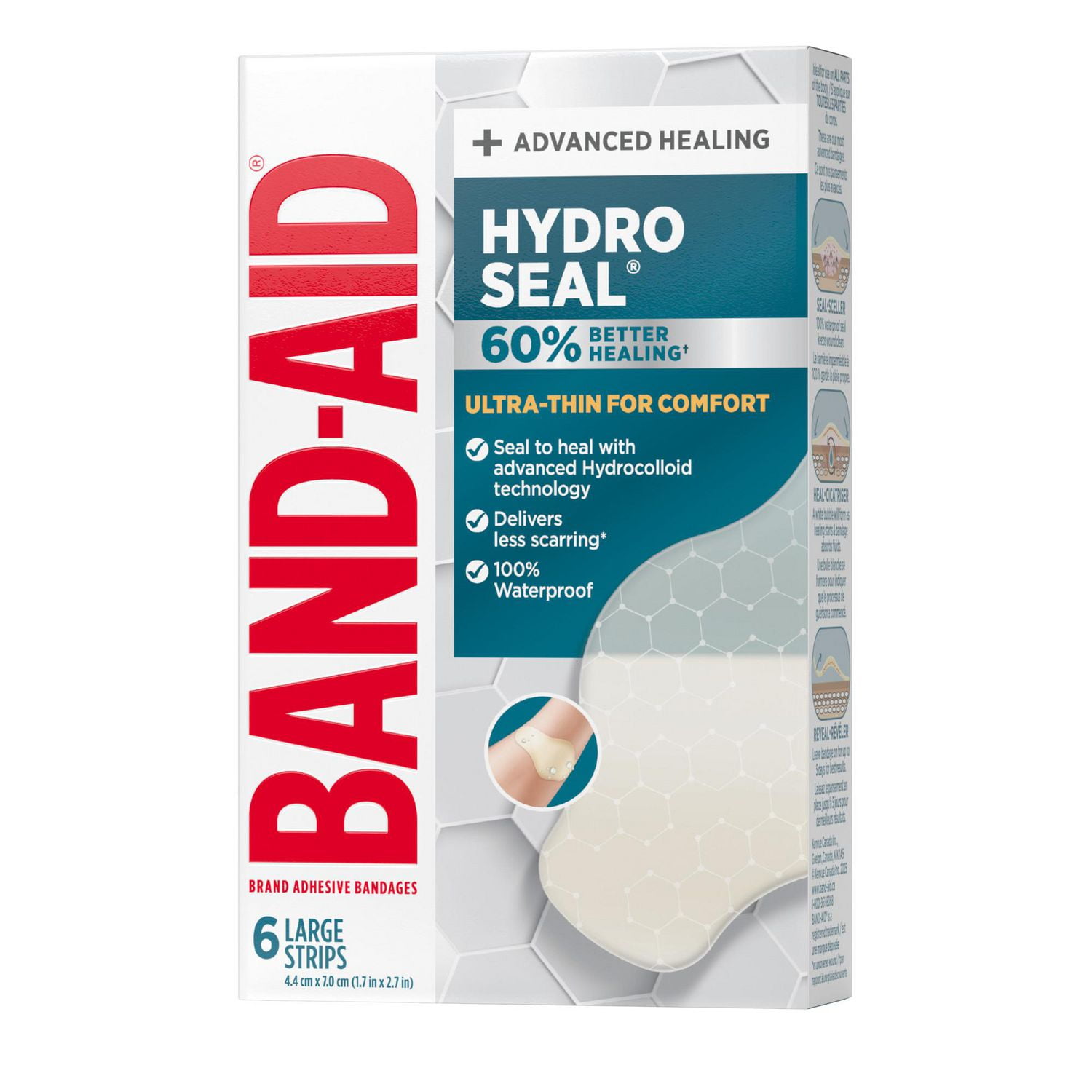 Pansements hydrocolloïdes ultraminces Hydro Seal de marque Band-Aid pour une cicatrisation avancée, pansements adhésifs 100 % imperméables pour la protection des plaies, grande taille, 6 unités
