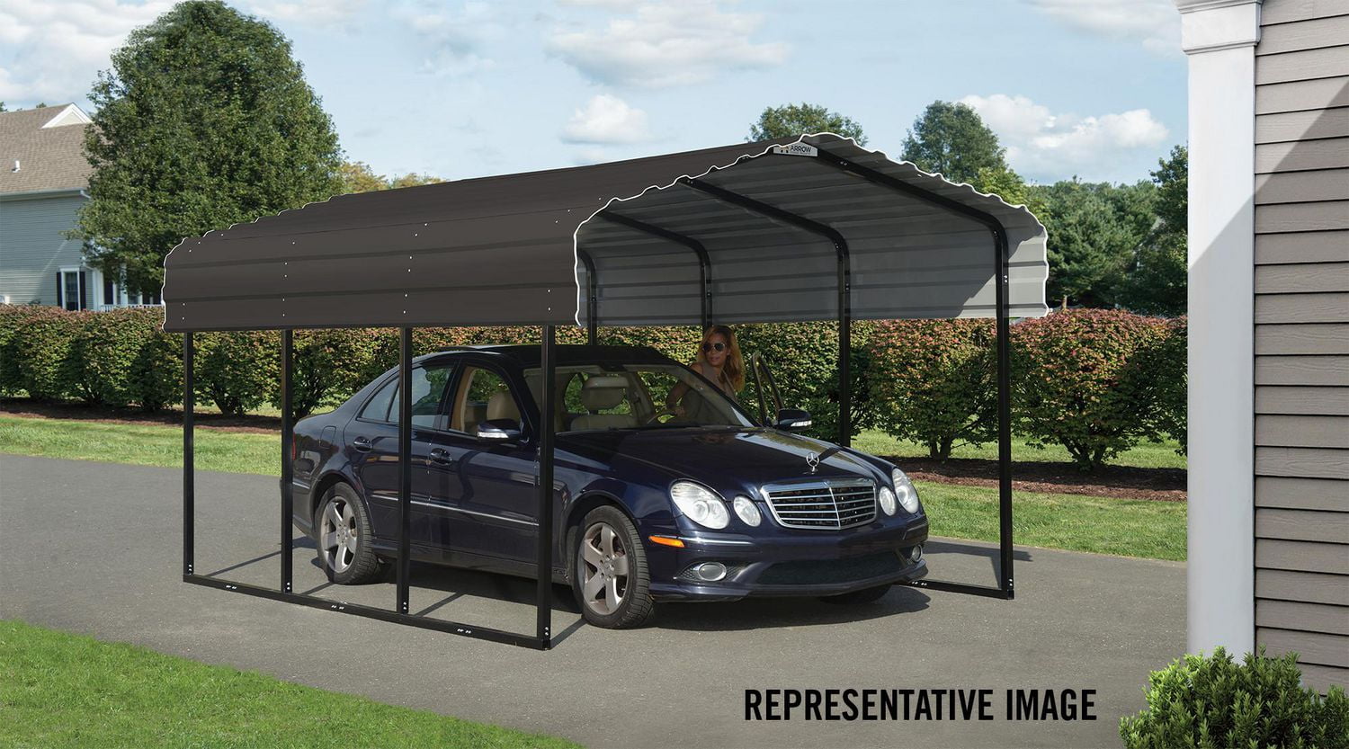 Steel Carport 10 X 24 X 7 Ft Galvanized Black Charcoal Walmart