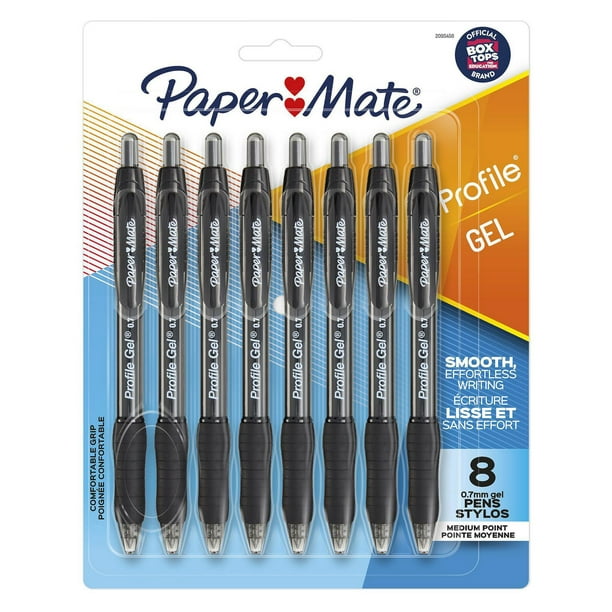 Paper Mate stylo gel, pointe moyenne 0,7mm, noir, paq. de 8 Stylo