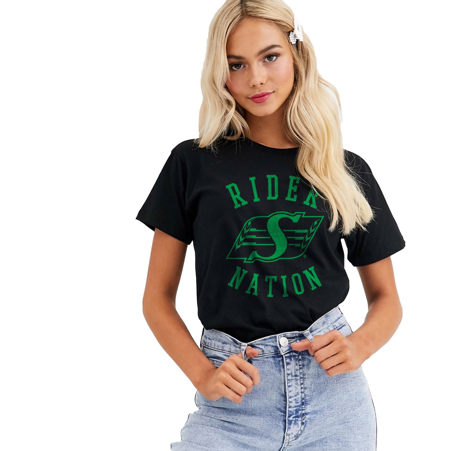 CFL WOMENS RIDERS BLACK TEE COTTON