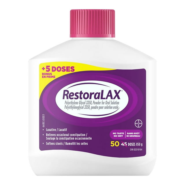RestoraLAX Powder Stool Softener Laxative - Effective Constipation Relief for Adults, No Taste, No Grit, No Gas, No Bloat, No Cramps, No Sudden Urge