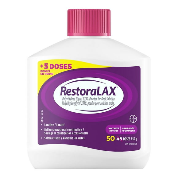 RestoraLAX Powder Stool Softener Laxative - Effective Constipation Relief for Adults, No Taste, No Grit, No Gas, No Bloat, No Cramps, No Sudden Urge