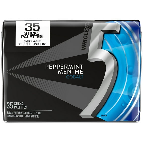 5 GUM, Peppermint-Cobalt Flavoured Sugar Free Chewing Gum, 35 Sticks