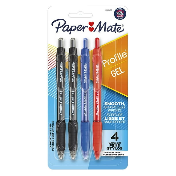 Paper Mate stylo gel, pointe moyenne 0,7mm, couleur assortie, paq