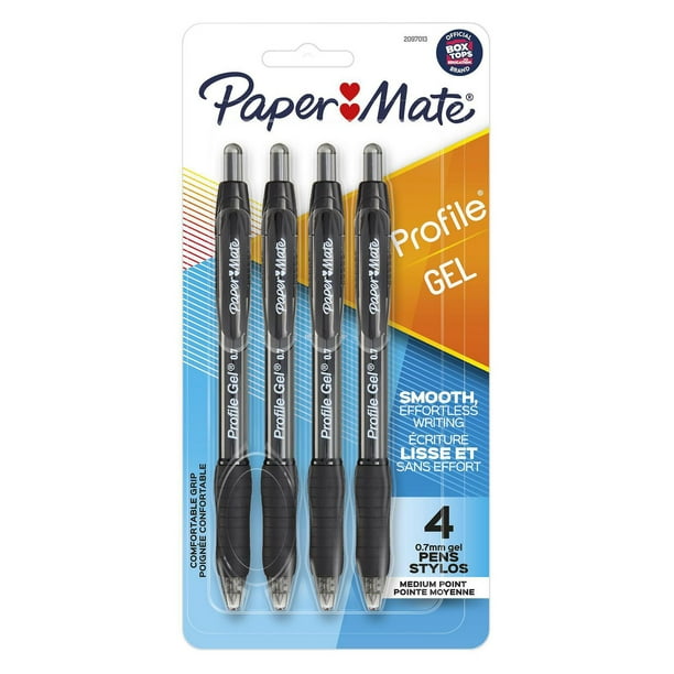 Paper Mate Profile stylo gel, 0,7mm, noir, paq. de 4 Rétractable 